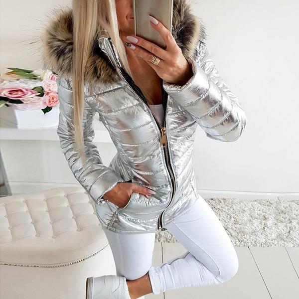 Women's shiny fur collar