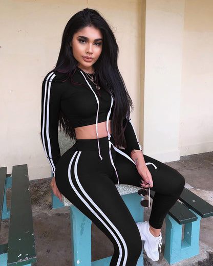 Stretch Hooded Drawstring Top High Waist