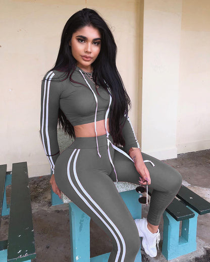 Stretch Hooded Drawstring Top High Waist