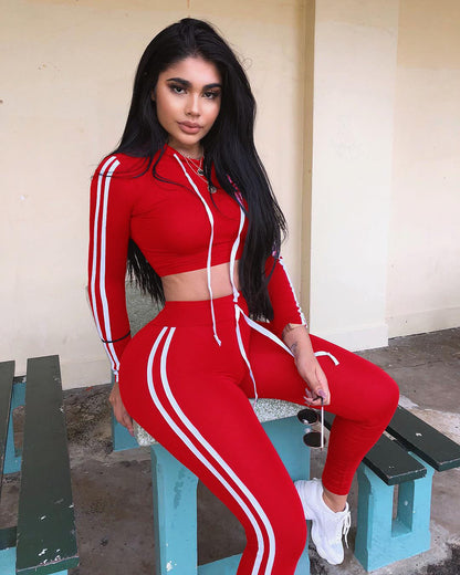 Stretch Hooded Drawstring Top High Waist