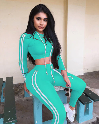 Stretch Hooded Drawstring Top High Waist