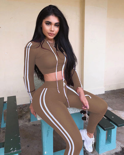 Stretch Hooded Drawstring Top High Waist